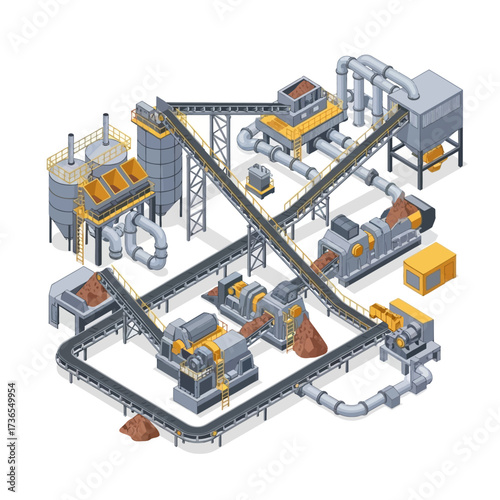 Industrial processing plant with conveyor belts and machinery.
