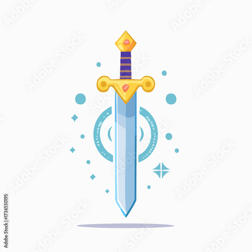 Stylized Vector Illustration of a Detailed and Ornate Fantasy Sword with Decorative Elements