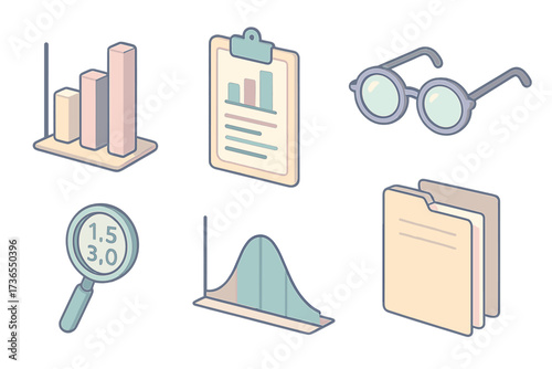 Placebo Study Illustration. Isometric vector illustration set Placebo Research Data: bar chart showing placebo vs drug, clipboard
