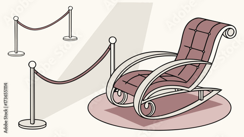 A luxurious rocking chair on display, protected by velvet ropes