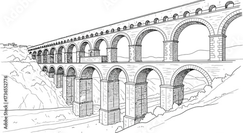 Queduct Illustration, Ancient Roman Architecture, Stone Bridge