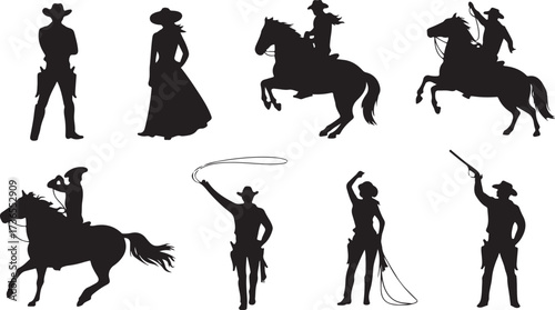 Cowboy and Cowgirl Silhouettes with Horses and Guns western