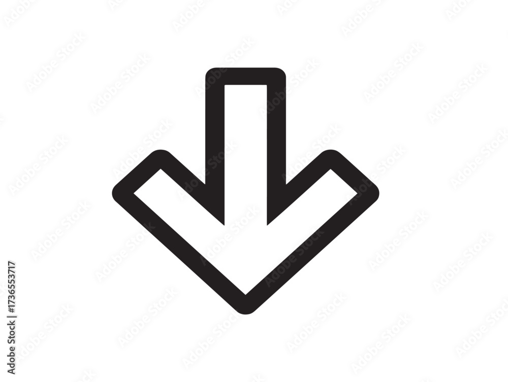 Fototapeta premium Minimalist arrow icon pointing downward in clean vector line art
