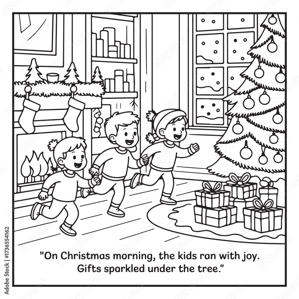 Obraz premium Black and White Holiday Coloring Page, Fun Christmas Coloring Page, Coloring Page Line Art, Christmas Coloring Page Illustration, Christmas Story