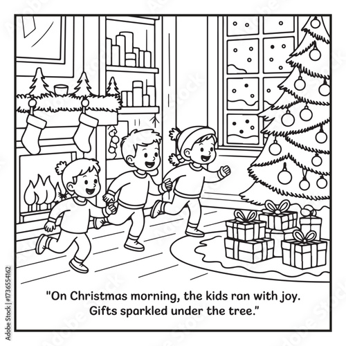 Black and White Holiday Coloring Page, Fun Christmas Coloring Page, Coloring Page Line Art, Christmas Coloring Page Illustration, Christmas Story
