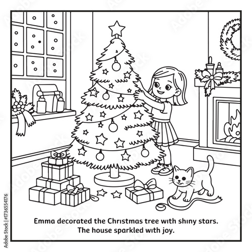 Black and White Holiday Coloring Page, Fun Christmas Coloring Page, Coloring Page Line Art, Christmas Coloring Page Illustration, Christmas Story