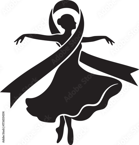 Ballerina silhouette with awareness ribbon symbolizing support and hope