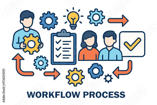 Teamwork and collaboration in a streamlined workflow process illustration