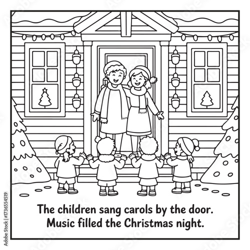 Black and White Holiday Coloring Page, Fun Christmas Coloring Page, Coloring Page Line Art, Christmas Coloring Page Illustration, Christmas Story