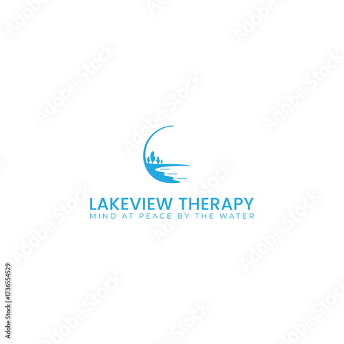 A calm logo for a mental health therapy service, featuring a simple, abstract lakeshore scene. The gentle curves evoke a sense of peace, reflection, and the support necessary for emotional healing and
