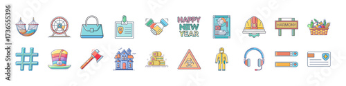 Assortment of diverse linear vector icons representing various concepts and themes