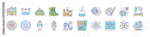 Collection of diverse vector icons featuring cryptocurrency, technology, and everyday objects