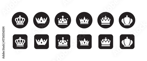 Crown icons set, Simple crown symbol collection, Royal crown black silhouettes,  Collection different crown sign, vector illustration eps 10.