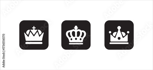 Crown Icon Set, Royal king crown symbol, crown logo collection, Flat silhouette, isolated on white background, Vector illustration EPS 10.