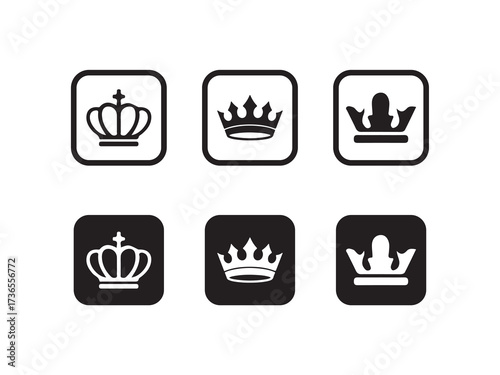 Crown Icon Set, Royal king crown symbol, crown logo collection, Flat silhouette, isolated on white background, Vector illustration EPS 10.