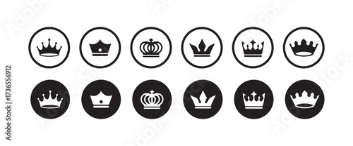 Crown icon set, crown vector icon, Royal sign symbol vector, black crown icon, Collection of crown silhouette,  Vector illustration EPS 10.