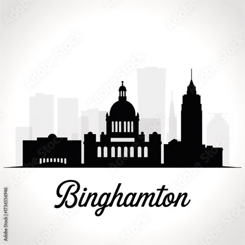 ‎Binghamton New York Skyline Silhouette — University and Southern Tier City Vector Illustration