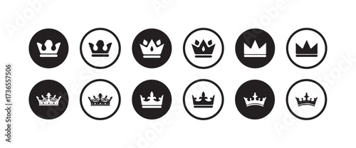 minimalist Crown set icons,  Collection different crown sign, Royal crown icon in black silhouette, crown vector icon,  Vector illustration EPS 10.