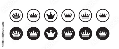 Crown icon set,  Royal crown symbol collection, line crown icon, silhouette crown symbol, vector illustration eps 10.