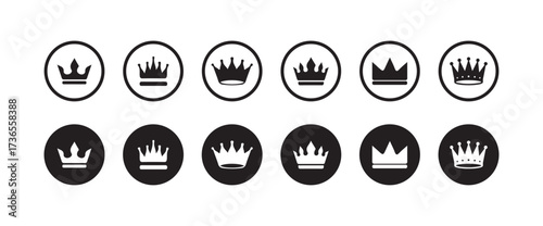 Crown icons set, Simple crown symbol collection, Royal crown black silhouette, Collection different crown sign, Vector illustration EPS 10.