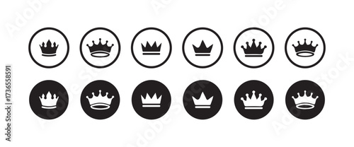Crown icons set, Simple crown symbol collection, Royal crown black silhouette, Collection different crown sign, Vector illustration EPS 10.