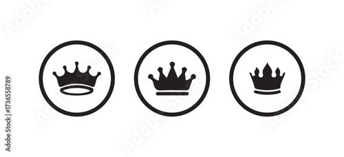 Crown icons set, Simple crown symbol collection, Royal crown black silhouette, Collection different crown sign, Vector illustration EPS 10.