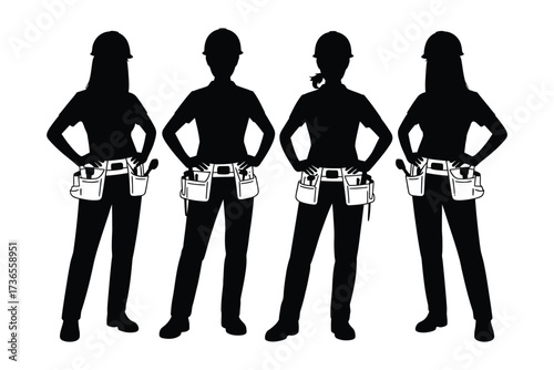 Diverse group of women construction workers standing confidently with tools