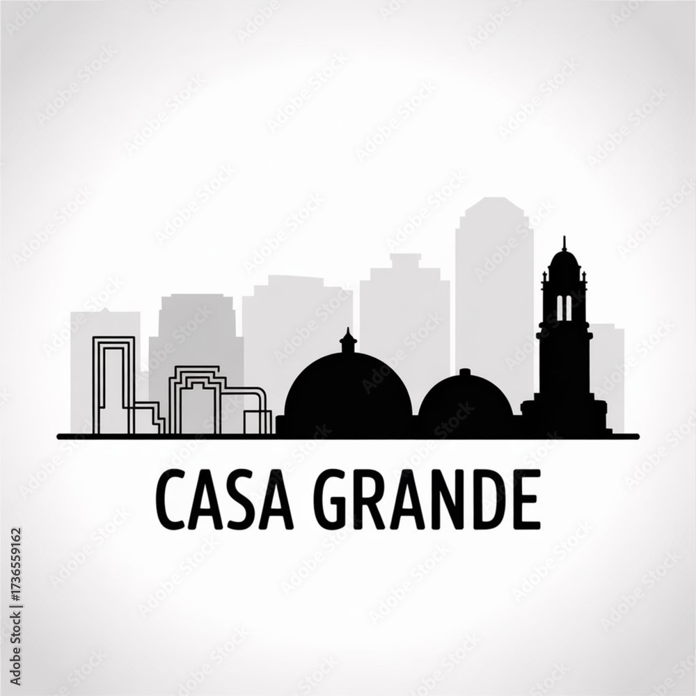 ‎Casa Grande Arizona Skyline Silhouette — A Desert City Between Phoenix and Tucson Vector Illustration