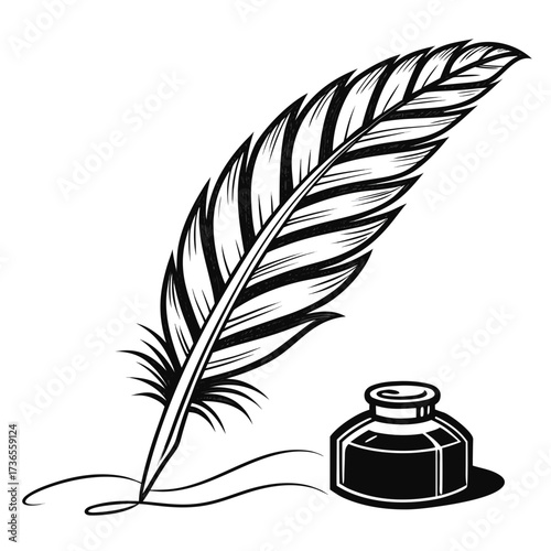 Elegant quill pen and inkwell