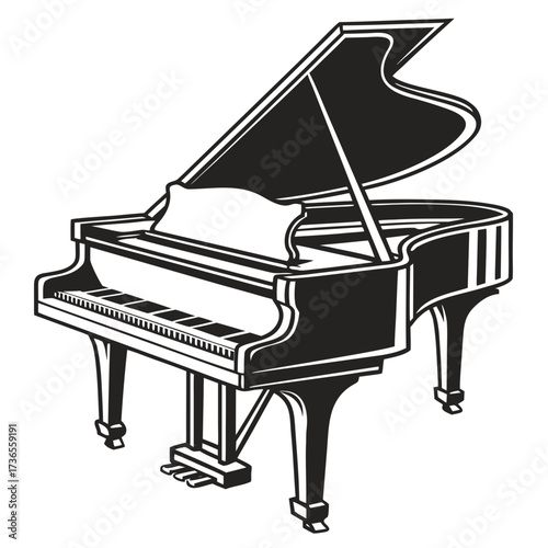 Illustration of a grand piano in black and white