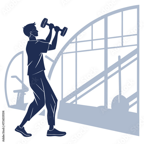 Man lifting dumbbells in a gym, fitness concept
