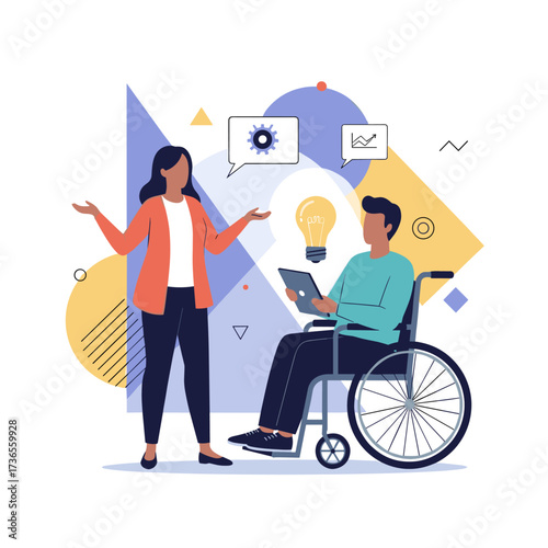 Diverse individuals collaborate on a project with innovative ideas and technology.