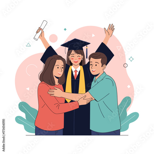 Proud parents celebrate their child's graduation day with joy and excitement.