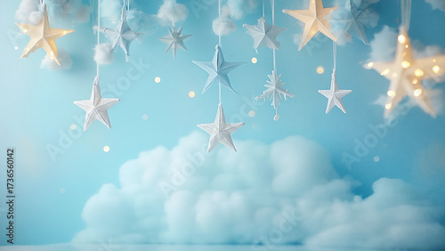floating paper stars and cotton clouds