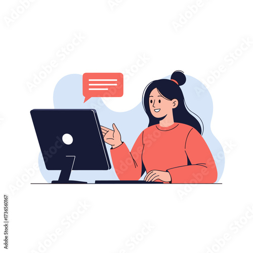 A woman actively participating in an online meeting discussing ideas for collaboration.