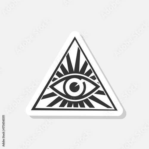  All seeing eye of god in sacred geometry triangle icon sticker isolated on gray background