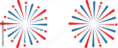 Firework burst elements with stars and dotted lines for patriotic celebration design vector illustration.