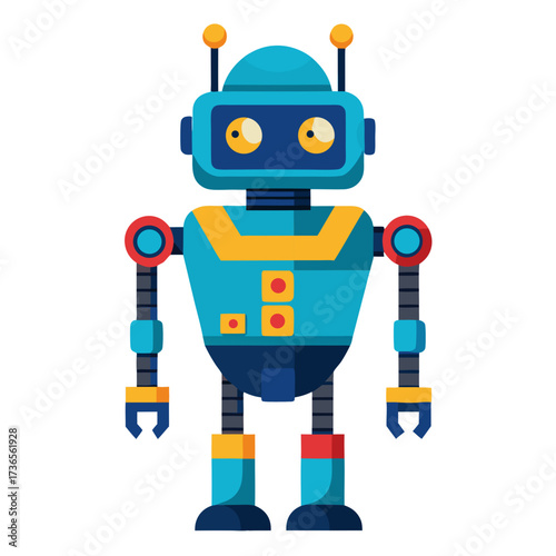 Adorable friendly robot character with charming retro design, perfect for futuristic themes, playful projects, and engaging STEM education materials, originally designed as scalable graphics