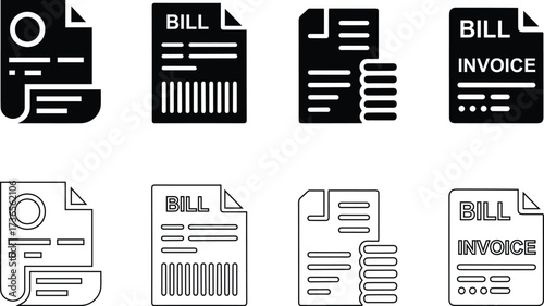 Payment Bill and Invoice Document Line Icon Set