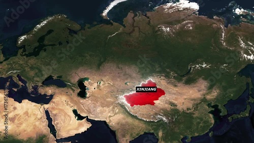 Xinjiang Region Map of China with Borders and Geographic Features