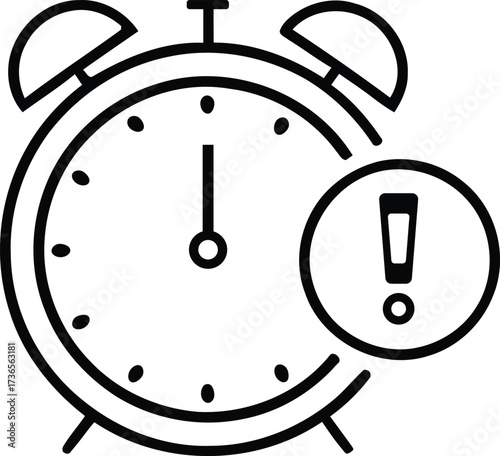 Vector art of alarm clock icon with an exclamation mark, indicating urgency or a warning