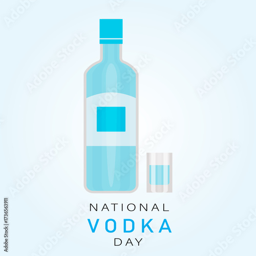 National vodka day banner. Glass of spilled drink. Shot of spilled vodka.