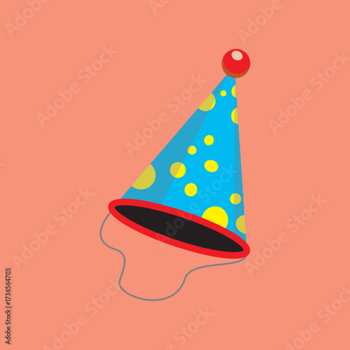 Festive party popper hat exploding with colorful confetti and streamers