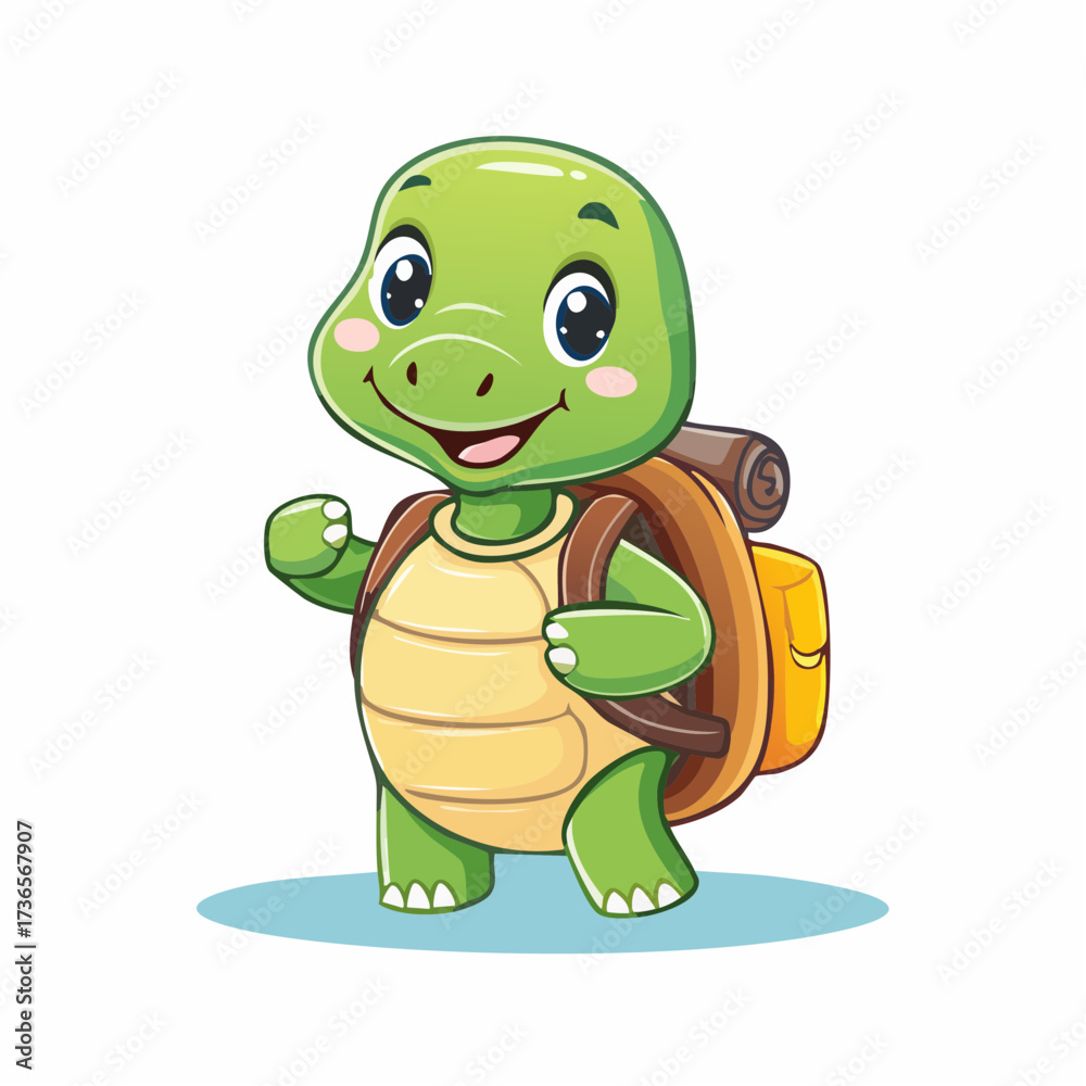 Obraz premium Adorable Cartoon Turtle with Backpack Ready for Adventure