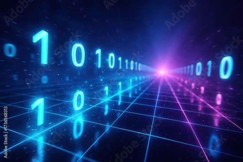 Wallpaper Mural Neon streams of binary racing along a glowing grid highway in cyberspace Torontodigital.ca