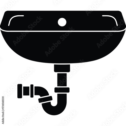 Bathroom Sink Icon Silhouette plumbing fixture basin washbasin water drain pipe plumber hygiene clean home interior design modern