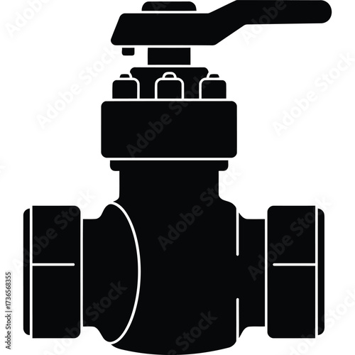 Black and White Ball Valve Icon plumbing pipe fitting water gas shut-off control handle plumber industrial mechanical engineering