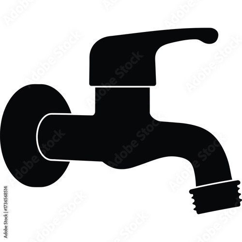 Black and white faucet silhouette water plumbing fixture tap valve bathroom kitchen sink handle spout flow control pipe metal chrome