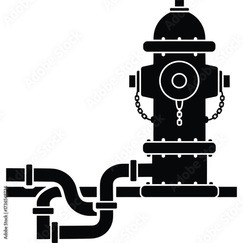 Black and white fire hydrant vector illustration firefighting water pipe plumbing emergency safety street city urban public equipment