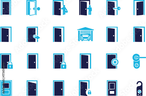 Vector art of collection of various doors and entryways